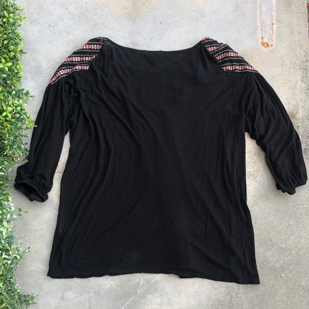 Lucky Brand Embroidered Peasant Boho Black Top - Picture 2 of 6